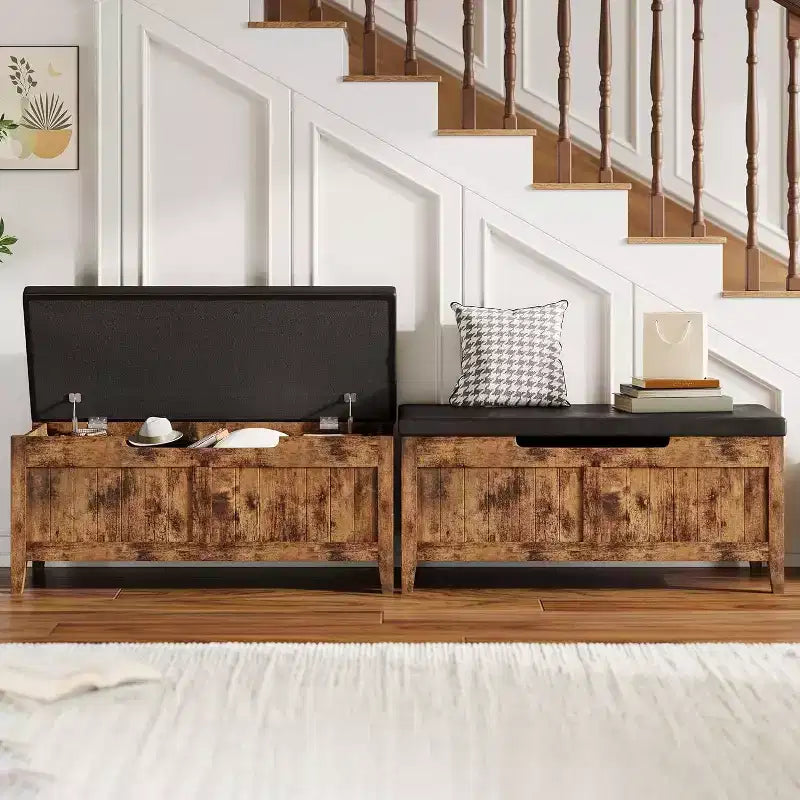 39 Storage Bench with Cushion Seat and Safety Hinges �C Entryway & Bedroom Shoe Organizer