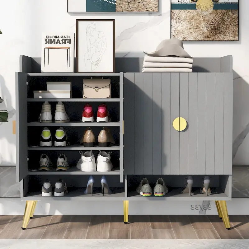 Shoe Cabinet with Doors, 11-Tier Shoe Storage Cabinet with Adjustable Shelves, Modern Wooden Shoes Shoe Storage Organizer