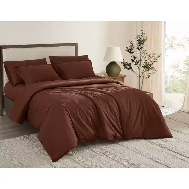 Brooklyn Loom Solid Percale Duvet Cover Set Brown