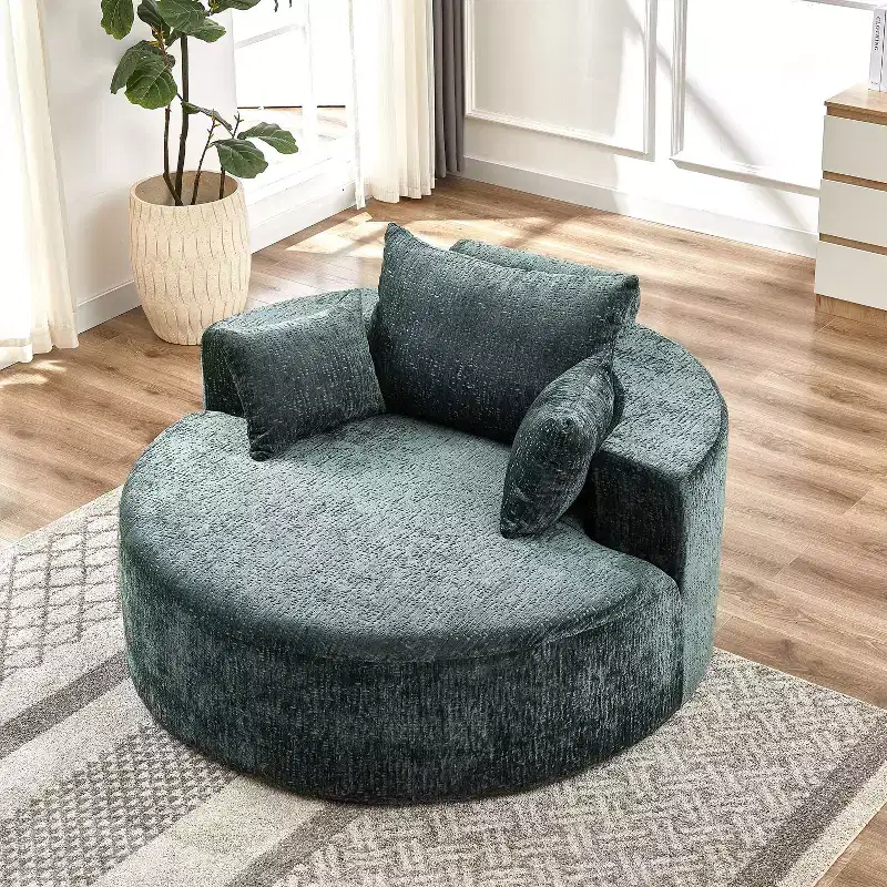 55 inch L Green Chenille Sponge single sofa for Living room Bedroom Lounge and Projection Room (Not a Swivel Chair) No Assembly Required