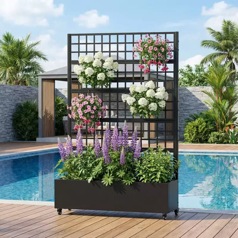 Dovelina Raised Garden Bed with Trellis Metal Planter Box with Privacy Screen for Climbing Plants Vegetables - 72H x 35W/ 72H x 47W