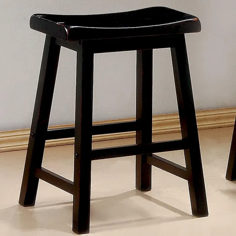 Saddle-Style Bar Stool Set of 2 - Black / Chestnut, Counter & Bar Height