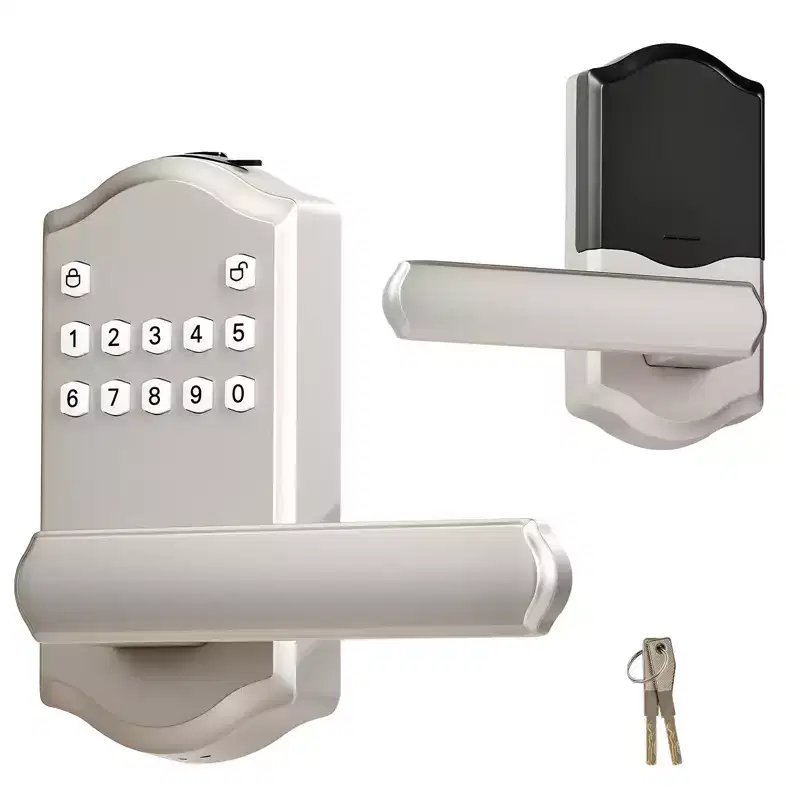 VEVOR Keyless Entry Door Lock with Handle, Electronic Lever Door Handle with Keypad, Customizable User Codes, Keyed Entry, Auto Lock,Off White