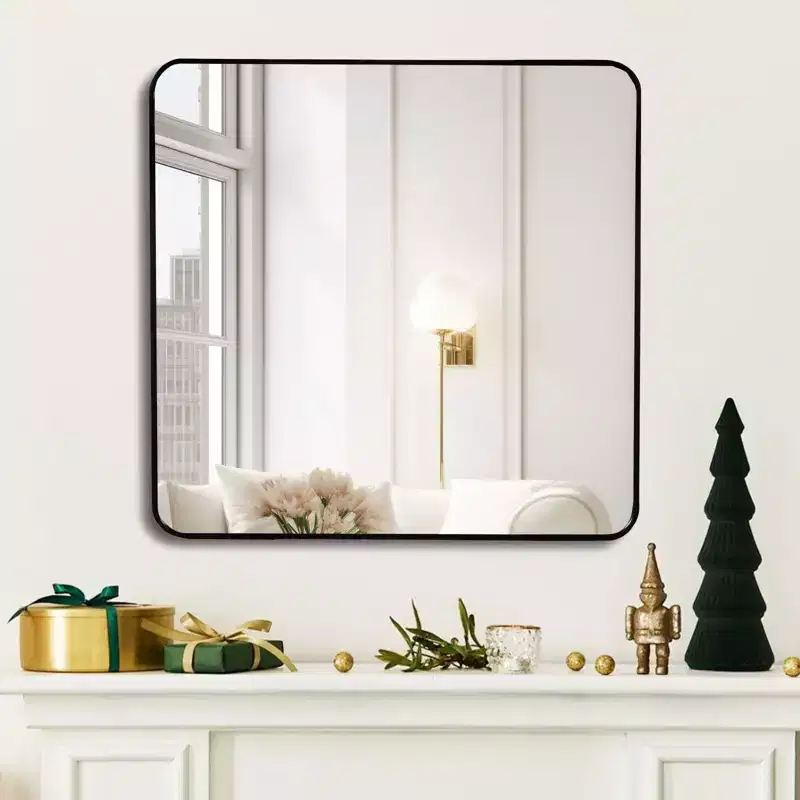 36 in. Black Aluminum Framed Square Wall Decor Mirror for Bathroom Vanity
