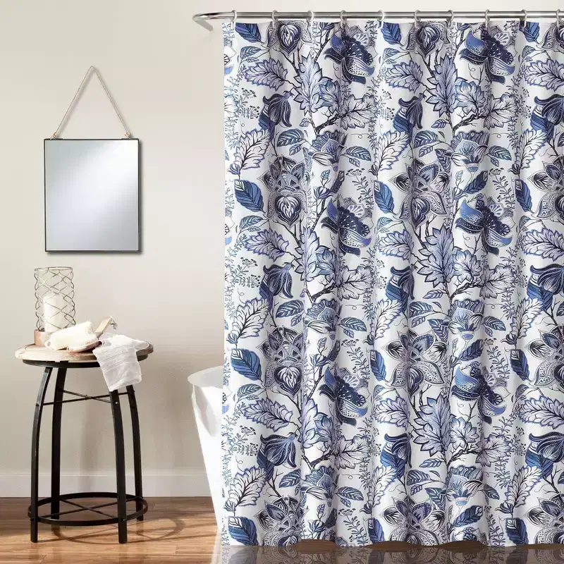 Lush Décor Cynthia Jacobean Kids' Shower Curtain Blue: Mildew-Resistant Bathroom Curtain, Machine Washable