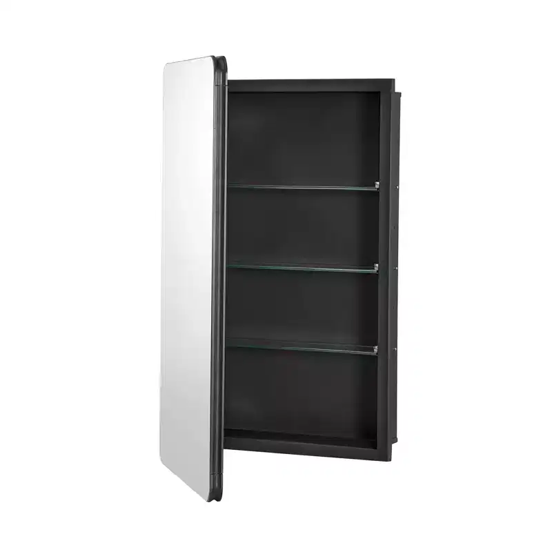 VEVOR Medicine Cabinet, 16 x 24 inch, Aluminum Frame Bathroom Wall Cabinet, 2-layer Adjustable Shelves, Black