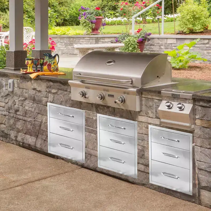 utdoor Kitchen Drawer, 3-Layer Stainless Steel Outdoor Kitchen Access Drawer, Flush Mount BBQ Drawer for Outdoor Kitchens