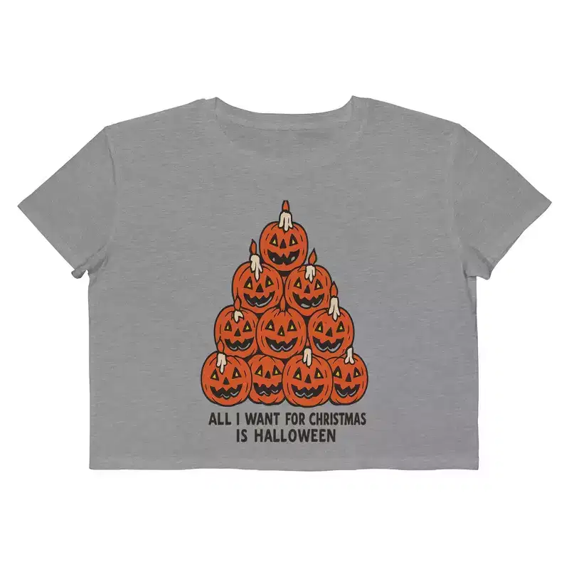 Rerun Island Women Pumpkin Pyramid All I Want For Christmas Short Sleeve Graphic Cotton Cropped Loose T-shirt
