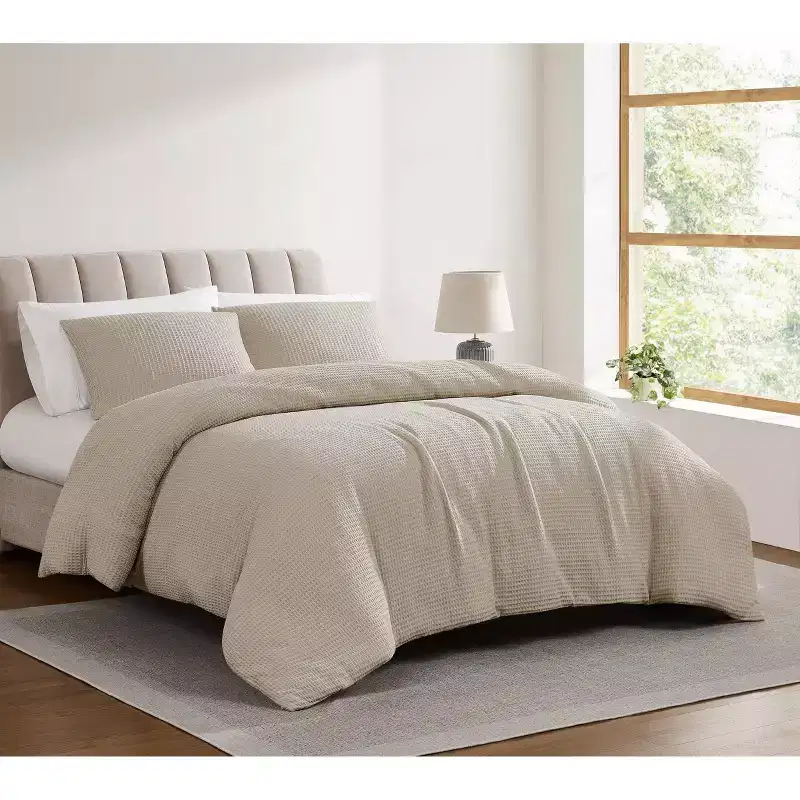 Cannon 3pc Full/Queen Heritage Cotton Waffle Duvet Covers Set Khaki