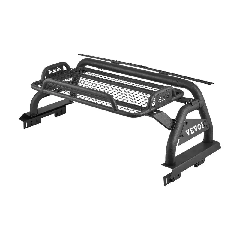 VEVOR Truck Bed Roll Bar, Universal Adjustable Sport Bar Chase Rack, with Luggage Rack for Full-Size Pickup, Carbon Steel Construction, Black