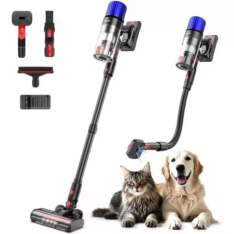 Teendow 500W Cordless Stick Vacuum Cleaner with Hose, for Carpet/Hard Floor, Brushless Motor, Gray