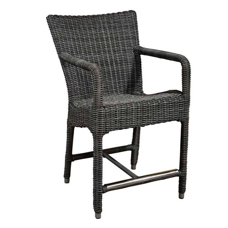 Outdoor Wicker Patio Barstool with Cushion Dark Ebony