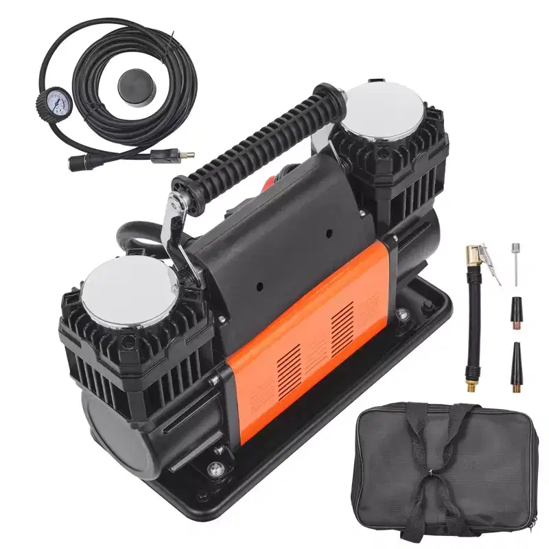VEVOR 10.6 CFM Heavy Duty Air Compressor, 30s Fast Inflation | Dual-Cylinder Tire Inflator, 12V 150PSI Offroad Air Pump with Adapters, Orange & Black