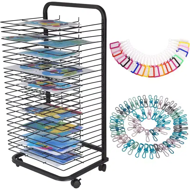 COZONY Mobile Art Drying Rack, Removable Metal Shelves Lockable Wheels for Classroom Studio Craft Room