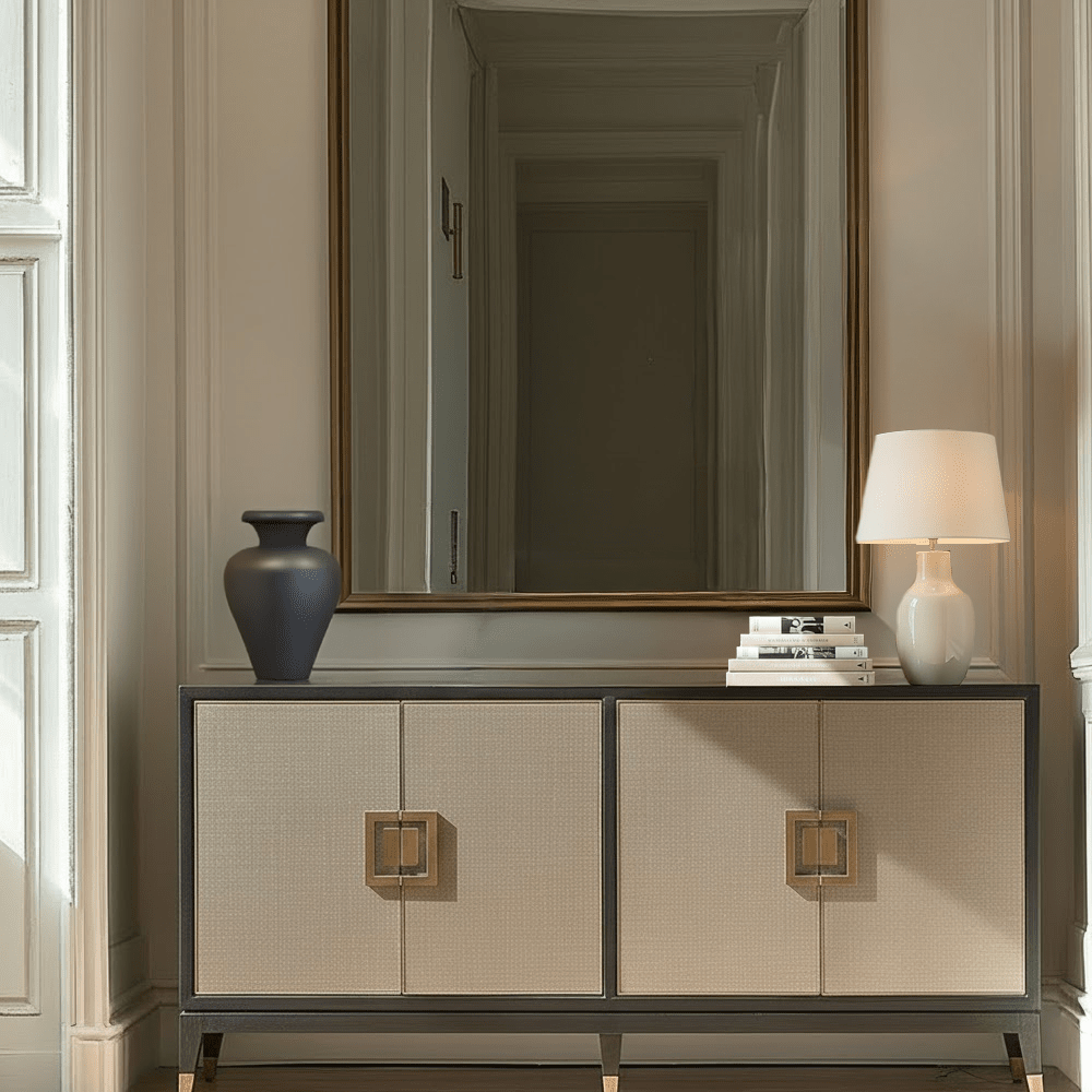 Black Wood & Shagreen 4 Door Sideboard with Brass Handles