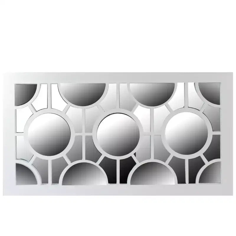 25.25" White Framed Rectangular Geometric Wall Mirror, 14"W