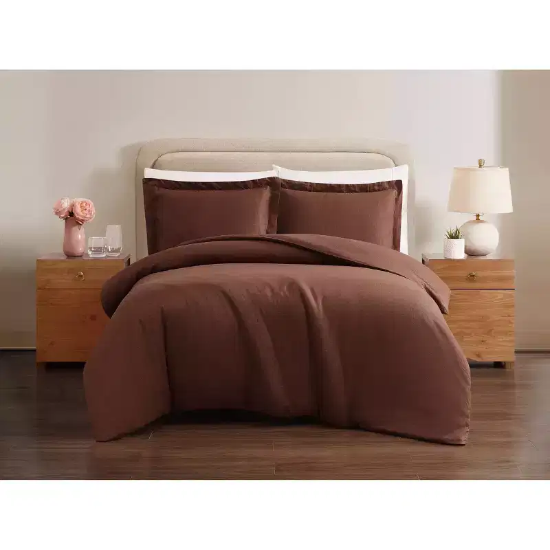 Brooklyn Loom Full/Queen Flax Linen Duvet Covers Brown