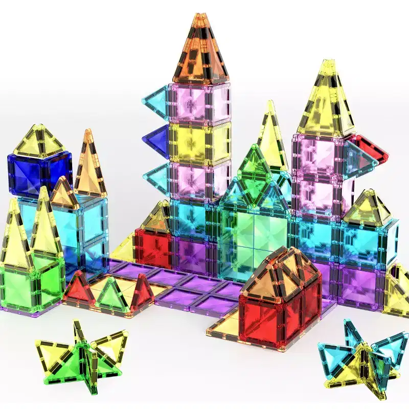 PICASSO-TILES 101PCS Mini Magnetic Tiles Diamond Set, Travel Size STEM Educational Building Kit for Kids Toddler, Creative Play & Pretend Learning