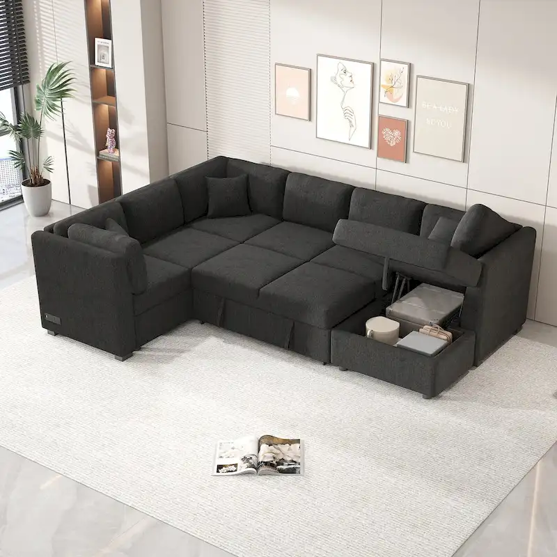 U-Shaped Sectional Sofa Bed with Storage Chaise