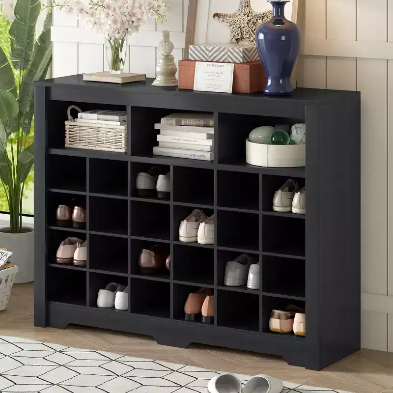 GDFStudio Boyle Modern Shoe Cabinet with Curved Base and 24 cubbies