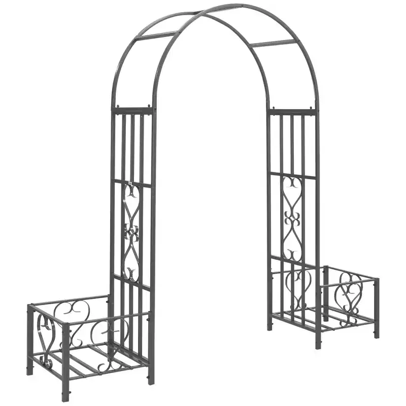 Outsunny Metal Garden Arbor with Planter Boxes Various Climbing Plant Wedding Arch Bridal Party Decoration