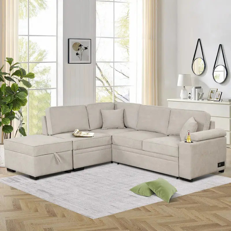 87.4  Sleeper Sofa Bed,2 in 1 Pull Out sofa bed L Shape Couch with Storage Ottoman for Living Room,Bedroom Couch and Small Apart