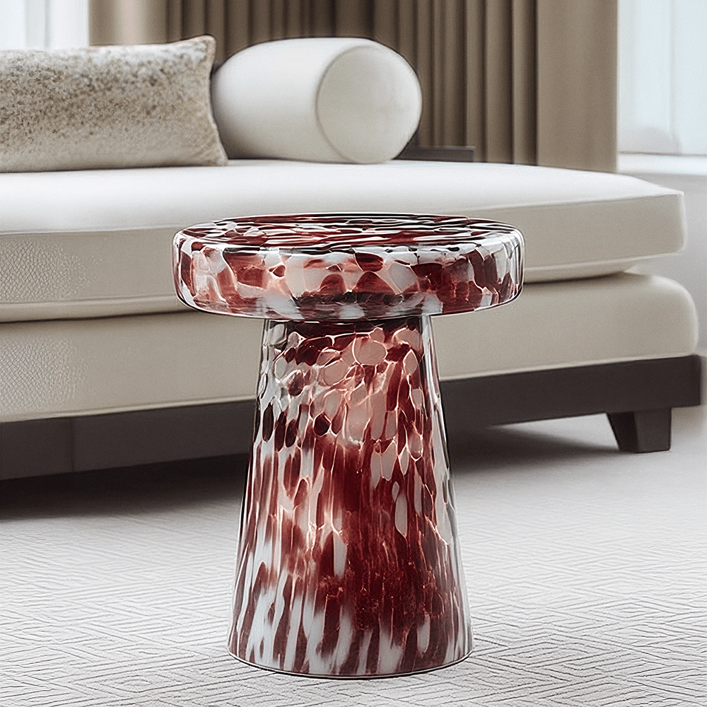 Dark Cherry Speckled Blown Glass Side Table