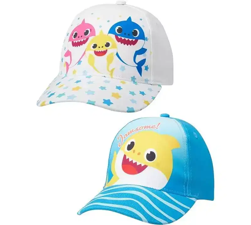 Baby Shark Boys 2 Pack Adjustable Baseball Cap, Toddler Ages 2-4 (White/Blue)
