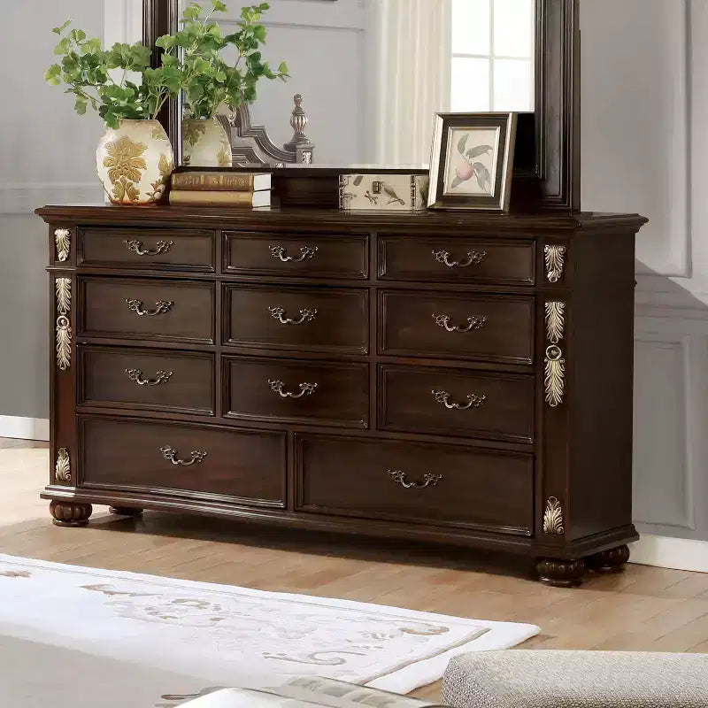 11 Drawer Dresser Brown Cherry -