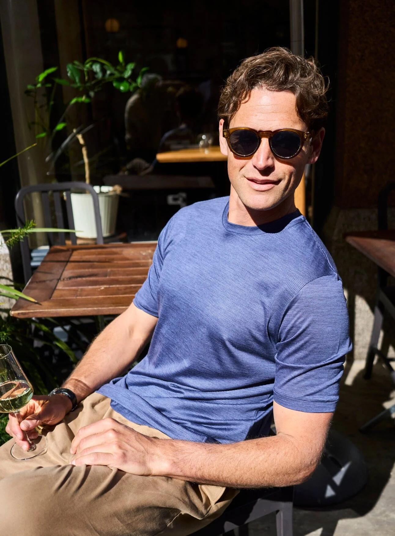Merino Wool Jersey Sky Stripe T-Shirt
