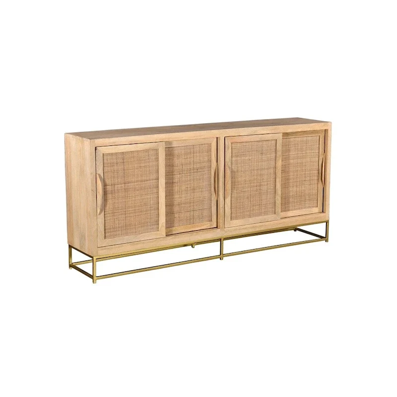 Brown Natural Cane 4 Sliding Door Sideboard