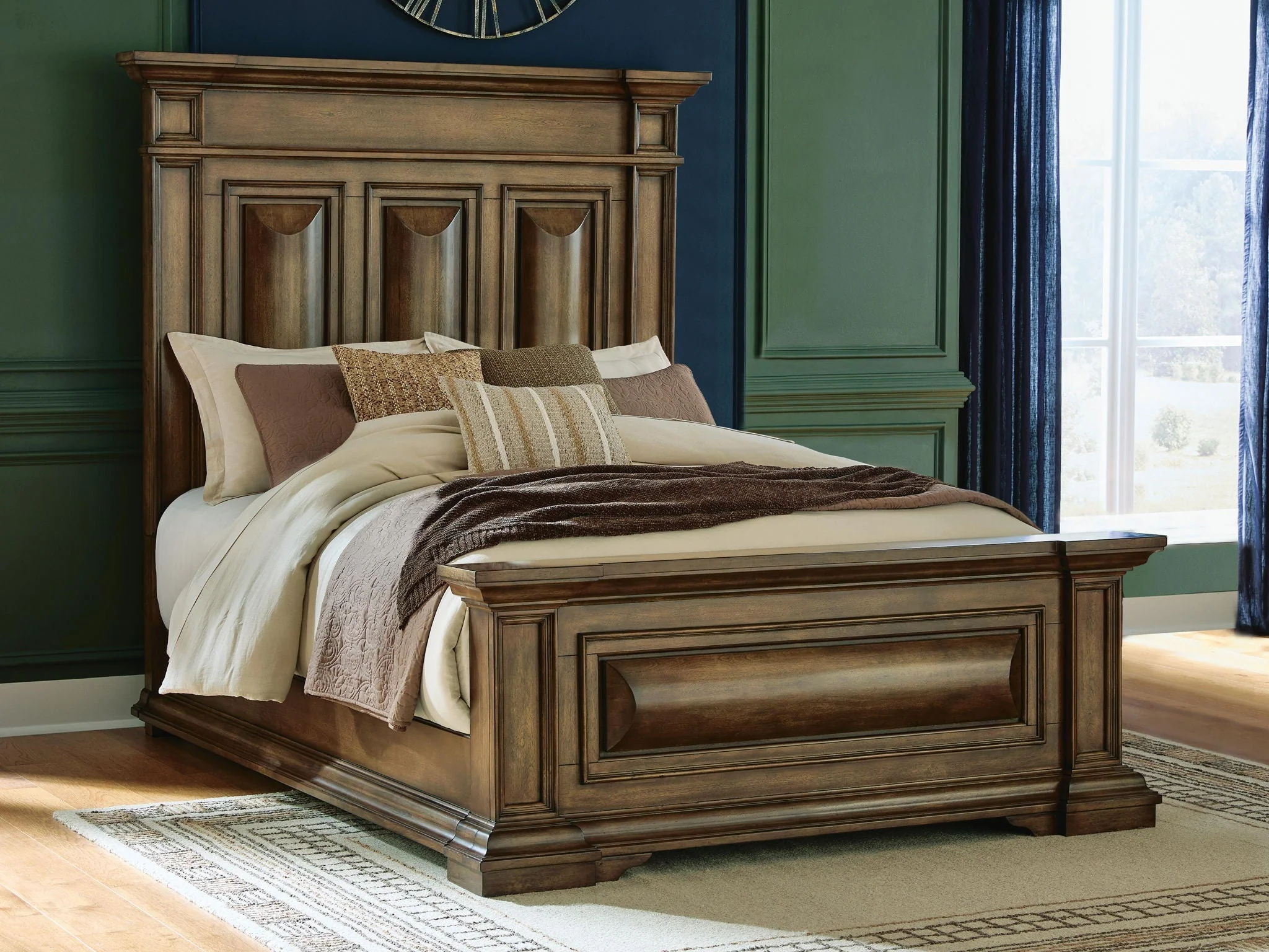Panel Bed &mdash; A substantially-scaled headboard and moulding details round out the piece in graceful fashion