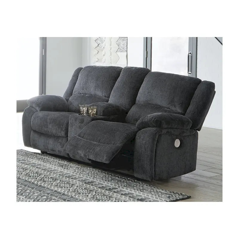 Double Power Reclining Loveseat with Console &ndash; Grey, Chenille, Bustle Back, Seats 2
