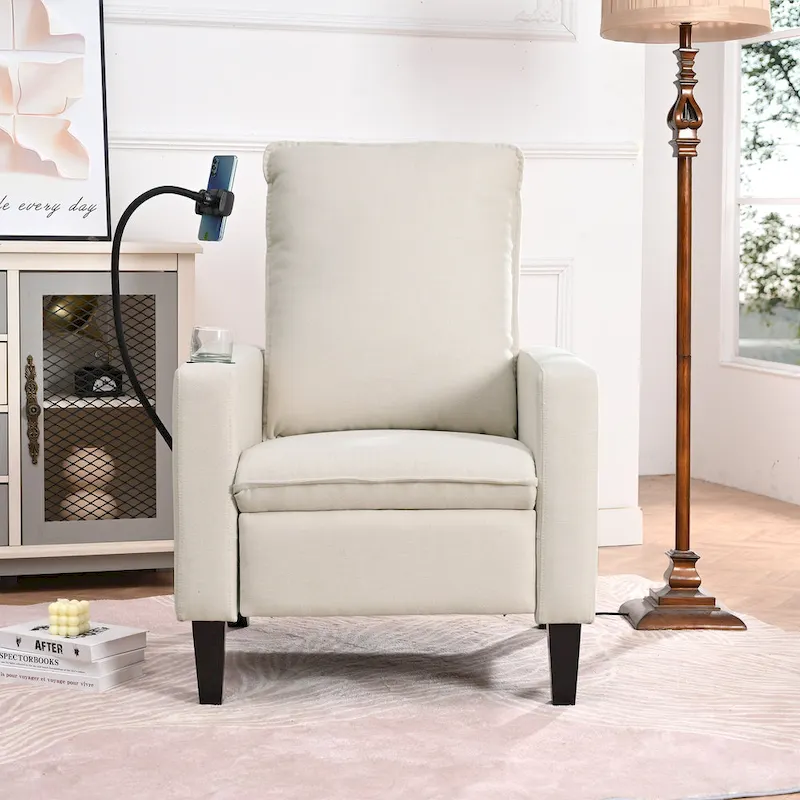 Fabric Manual Recliner with Phone Holder & Storage, Yellow / Beige / Red / Grey, 1-Seat