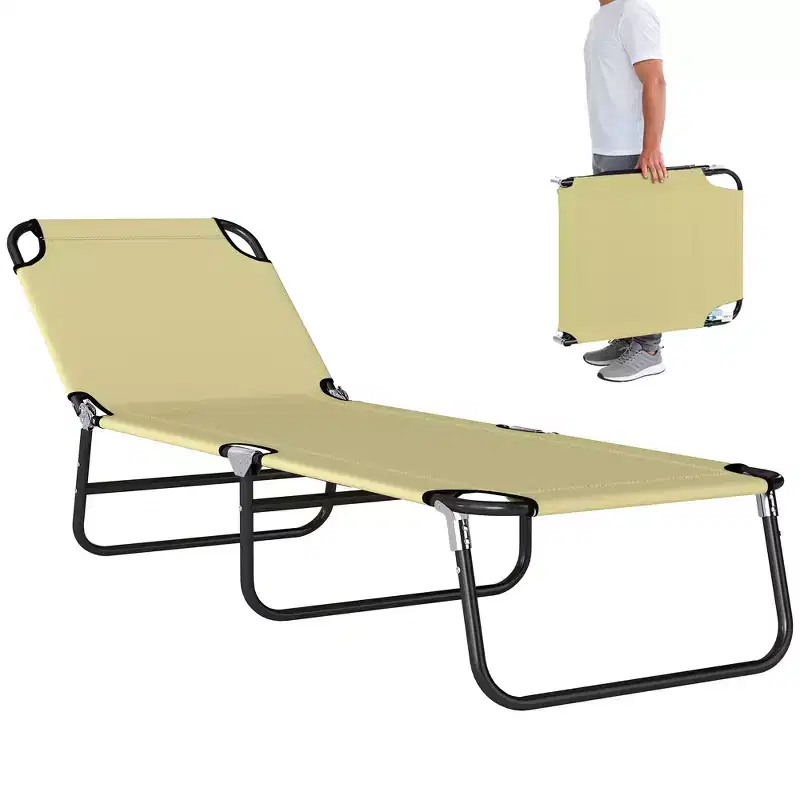 Outsunny Portable Outdoor Sun Lounger, Lightweight Folding Chaise Lounge Chair w/ 5-Position Adjustable Backrest for Beach, Poolside and Patio