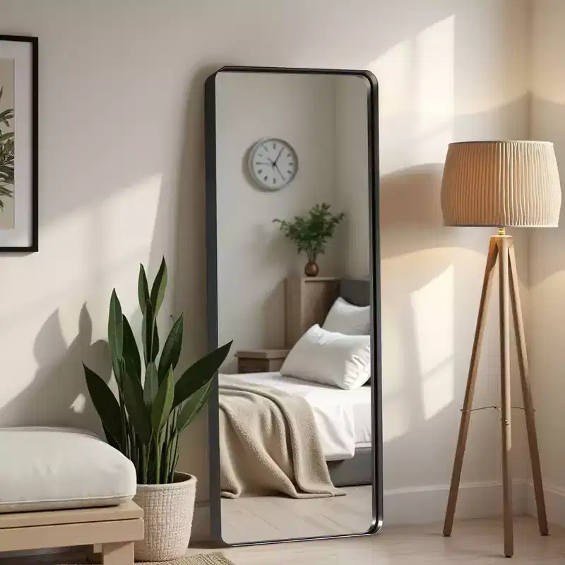 Full Length Mirror Wall-Mounted Mirror with Aluminum Alloy Frame Rounded Corner Full Body Mirror for Bathroom Bedroom Living Room Entryway
