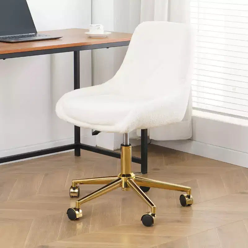 Modern Teddy Fleece Upholstered Adjustable Office Chair, Small Swivel Task Chair for Office, Study, Studio