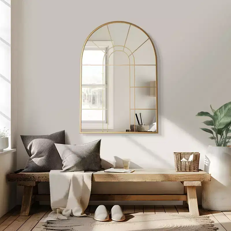 Double Arch Golden Grid Wall Mirror �C 41" x 28"