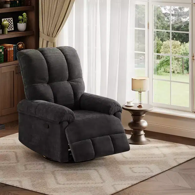 Recliner Chair, 360 Swivel Rocker Chair with Padded Armrest and Deep Seat, Comfortable Rocker Nursery Single Sofa for Living Room and Bedroom