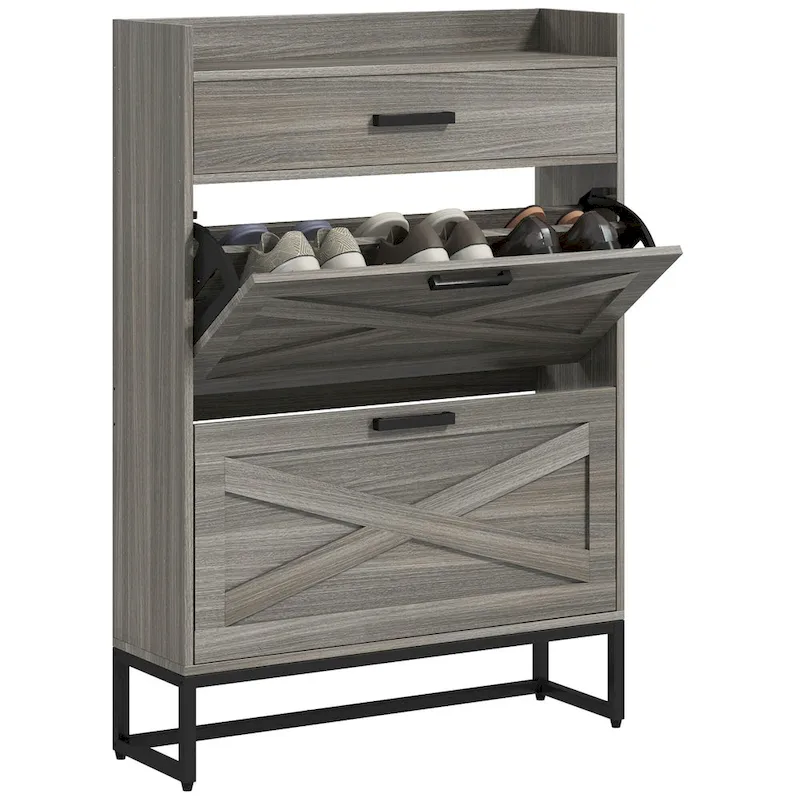Casual Style Hall Tree Entryway Bench with Rattan Door Shelves and Shoe Cabinets, SOLID WOOD Feet