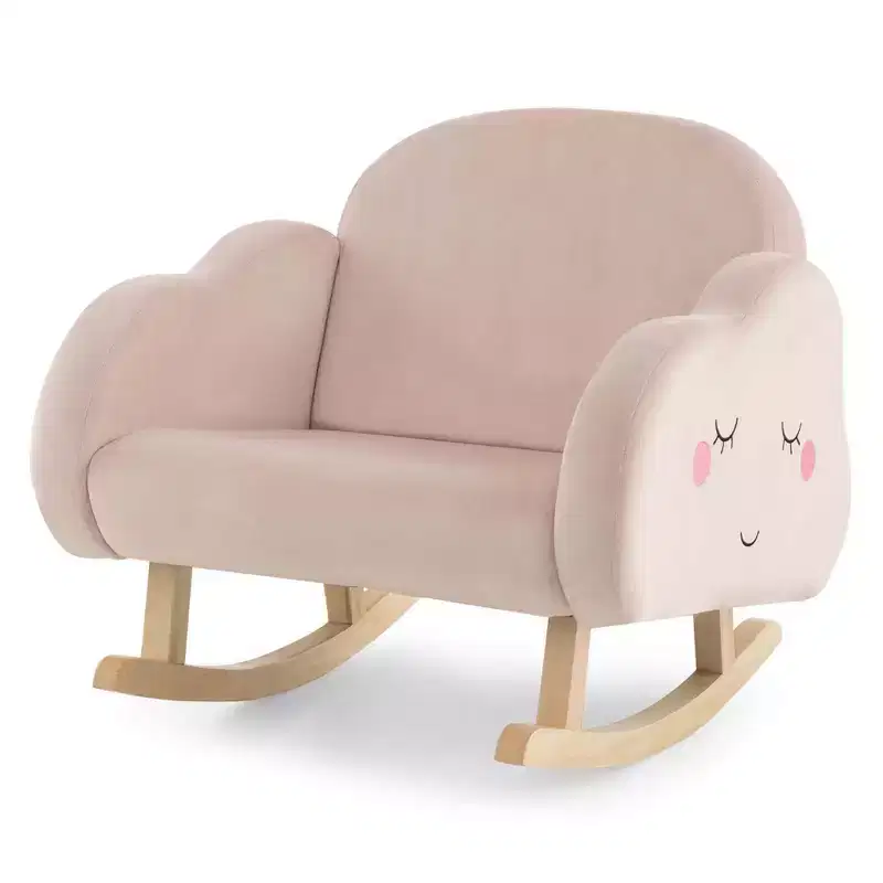 Costway Toddler Rocking Chair Children's Upholstered Velvet Rocker Kids Armchair Pink/White