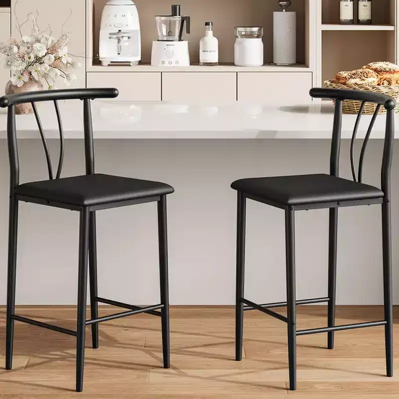 Set of 2/4 Bar Stools with Backrest, Thick Cushion and Footrest for Dining Room, Kitchen Island Counter