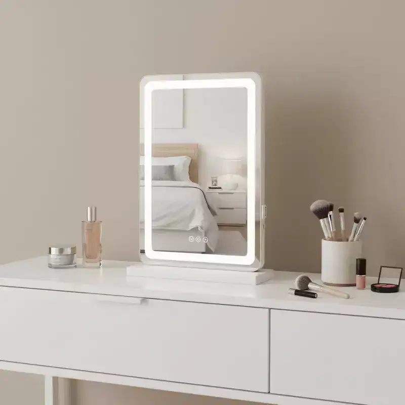 18" Clear Lighted Freestanding Frameless Makeup Shaving Tabletop Mirror