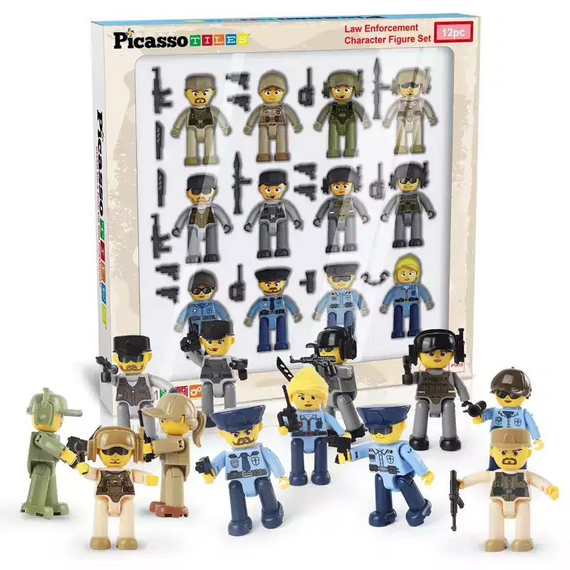 PICASSO-TILES Magnetic Action Figures Law Enforcement Character Set, Building Block Tiles Magnet Expansion Pack, Educational STEM Pretend Play Toy Kit
