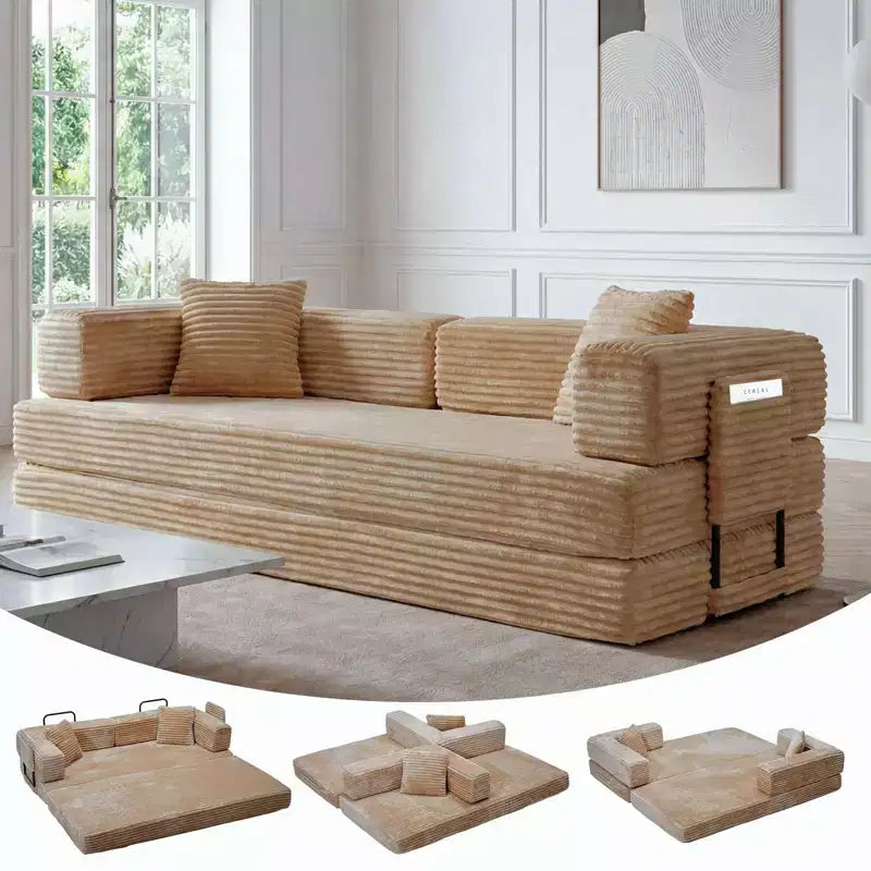 80.7 5-in-1 Convertible Sleeper Sofa Bed 鈥?Corduroy, 1200 lbs, No Assembly