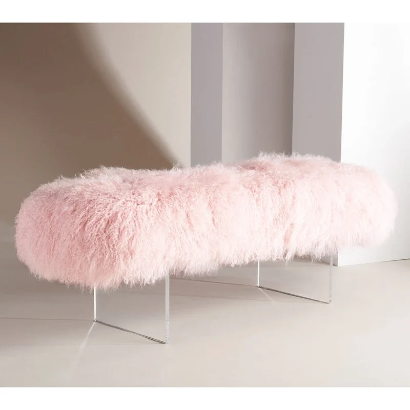 Gaetane Sheepskin Ottoman with Acrylic Legs