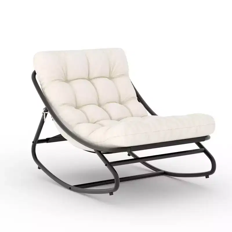 Oversized Papasan Rocking Chair, Recliner with Comfy Thick Cushion, 450 lbs Capacity, Comfortable Weather-Resistant Indoor Outdoor Patio Lounge