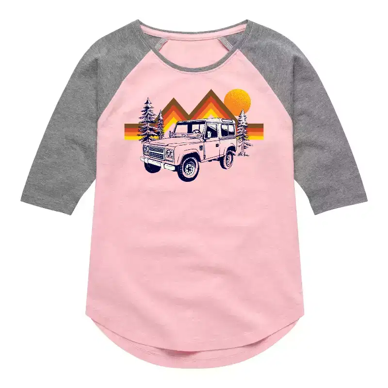 Girls' - Instant Message - Off Road Vehicle Stripes Shirt Tail Raglan Graphic T-shirt