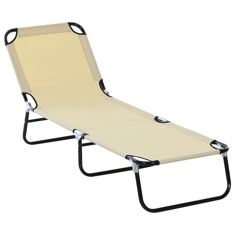 Foldable Outdoor Chaise Lounge Chair, 5-Level Reclining Camping Tanning Chair