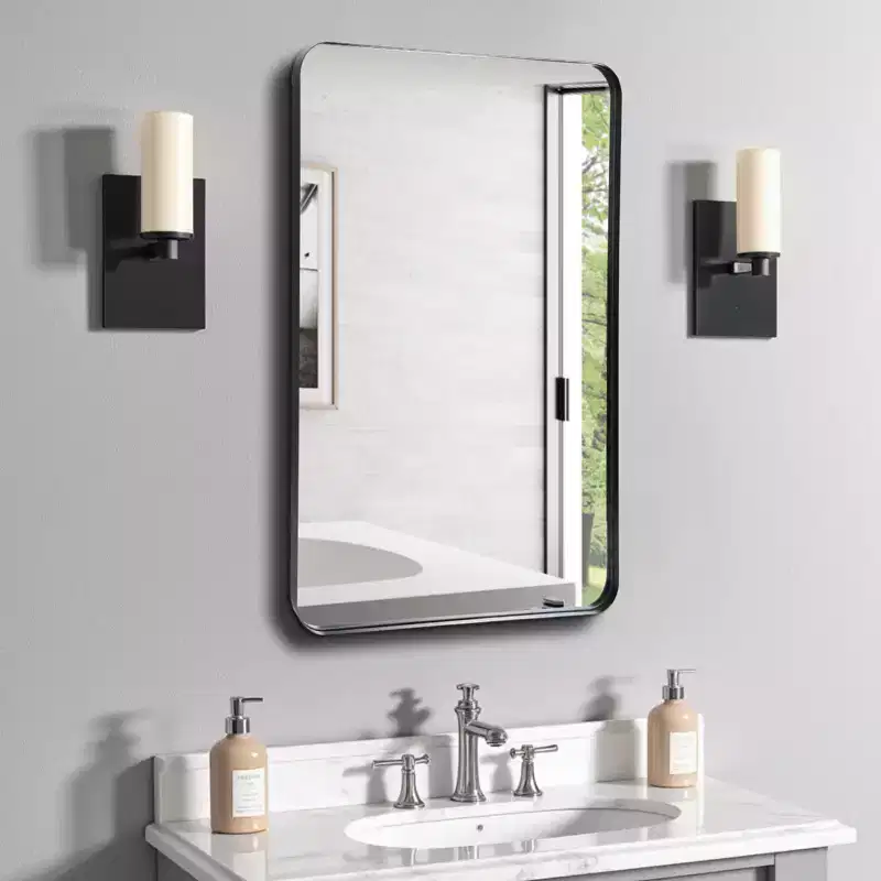 Black Mirror, Deep Metal Frame, Modern Wall Mount for Bedroom Living Room Entryway